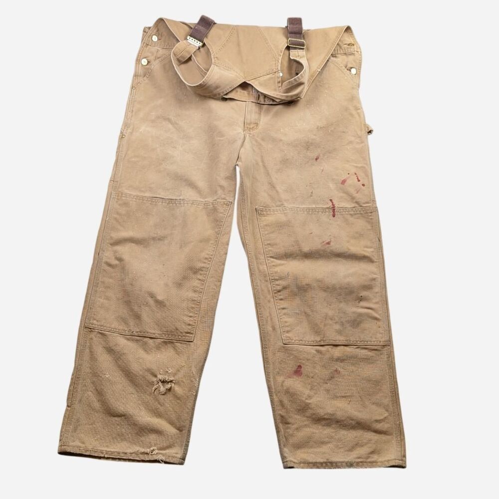 Vintage Carhartt Overalls Double Knees Paint Splatter Distressed Size XXL 48*30